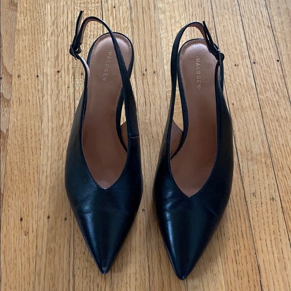 Slingback kitten heel black pointed toe sz8 - Picture 2 of 7